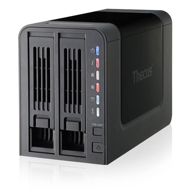 Thecus 2-Bay tower NAS, SATA, 800MHz, 512MB DDR3, 1x GbE, USB 3.0