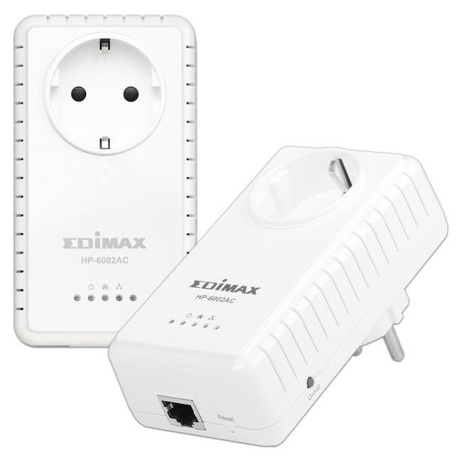 Edimax 2x HP-6002AC AV600 Powerline Gigabit Eth. adapter, integr DIN socket
