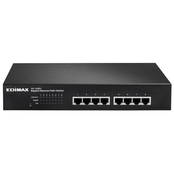 Edimax 8x 10/100/1000 PoE+ Switch, 802.3at/802.3af, 80W budget (30W/port)