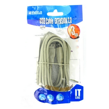 4World USB 2.0 prodluÅ¾ovacÃ­ kabel typ A-A M/F 3m, BLK
