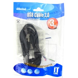 4World USB 2.0 kabel, typ A-B M/M 3m High Quality, feritovÃ½ filtr