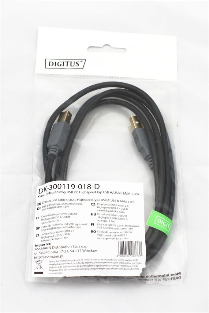 DIGITUS Premium USB2.0 kabel Digitus A-samec na B-samec, 2x stÃ­nÄnÃ½, 1,8m