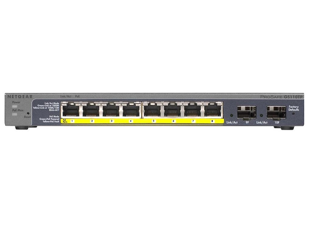 Netgear ProSafe Smart 10-Port Gigabit Switch 8xPoE, 2xSFP (GS110TP v2)
