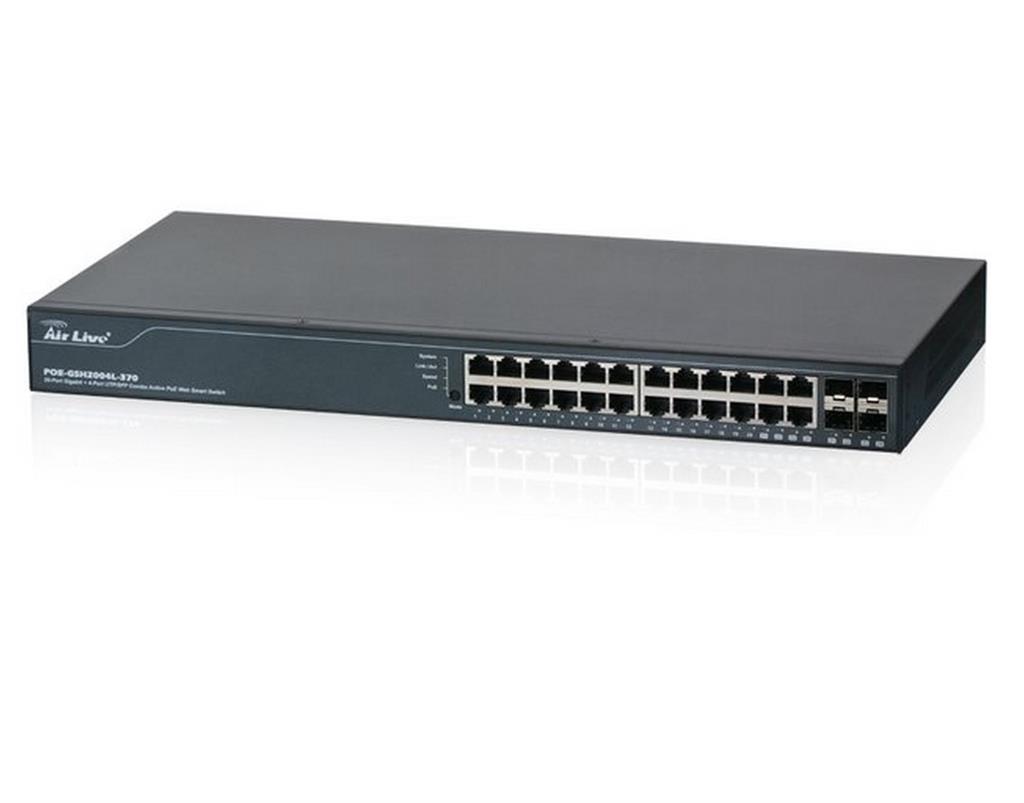 AirLive 24P Gigabit 802.3at POE Switch, up to 30W/port, up to 370W/switch, 4*SFP