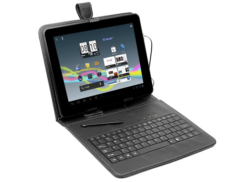 Tracer pouzdro pro tablet 8'' s klÃ¡vesnicÃ­, micro USB, eko kÅ¯Å¾e, ÄernÃ©