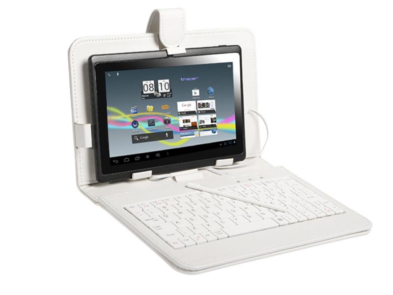 Tracer pouzdro pro tablet 7'' s klÃ¡vesnicÃ­, micro USB, eko kÅ¯Å¾e, bÃ­lÃ©