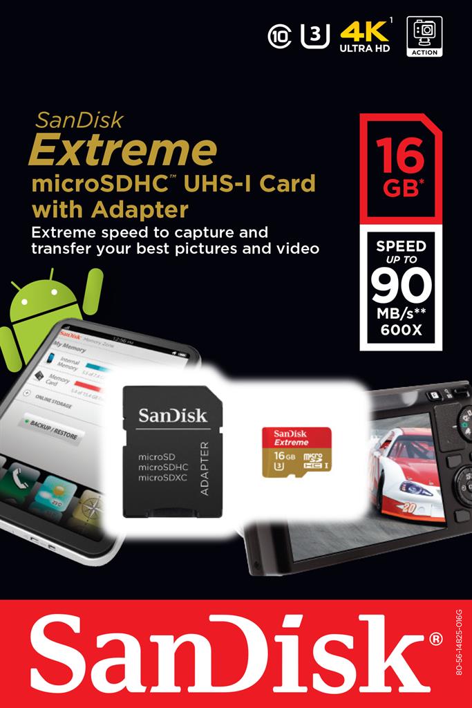SanDisk Extreme pamÄÅ¥ovÃ¡ karta microSDHC 16GB 90MB/s, UHS-I, mobile, +Adapter