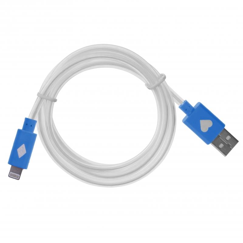 GT kabel USB pro iPhone 5 svÃ­tÃ­cÃ­ 1m modrÃ½