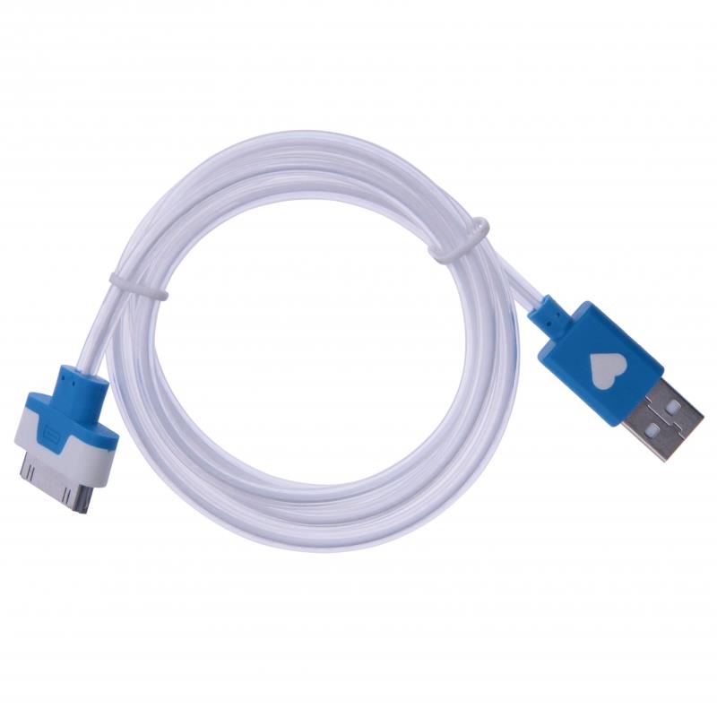 GT kabel USB pro iPhone 4 svÃ­tÃ­cÃ­ 1m modrÃ½