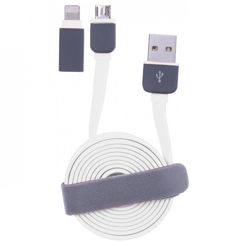 GT kabel USB/micro USB + adaptÃ©r pro iPhone 5 HQ plochÃ½ 1m bÃ­lÃ½