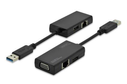 Digitus 3in1 docking adapter USB3.0/VGA+USB+LAN 10/100