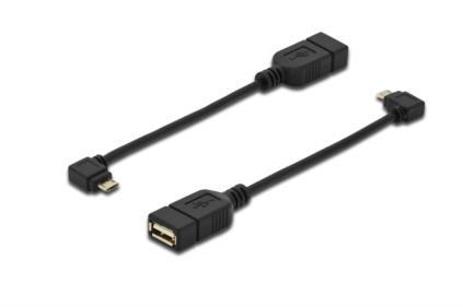 ASSMANN USB 2.0 HighSpeed OTG Adapter Cable microUSB B angled M/USB A F 0,15m bl
