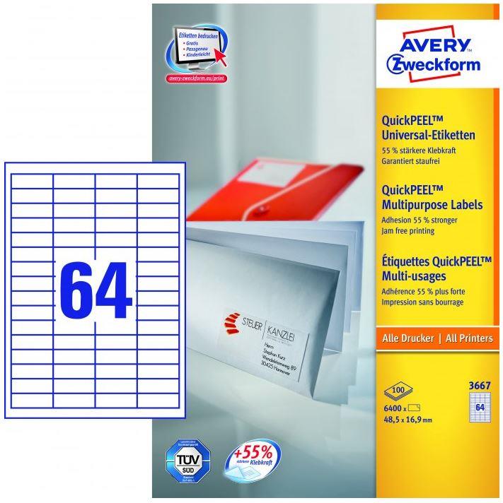 General use labels: Avery Zweckform 48.5 x 16.9
