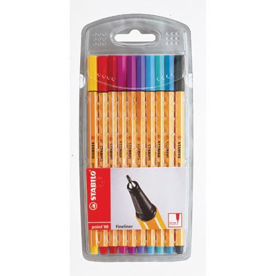 PACKAGE of 10 pcs Fineliner: Stabilo Point 88 assorted