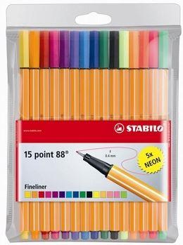 PACKAGE of 15 pcs Fineliner: STABILO point 88, including 5 neon