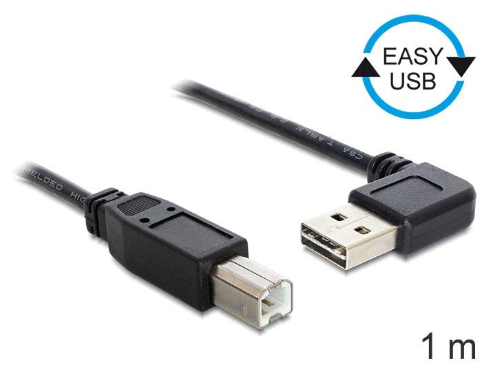 Delock kabel EASY-USB 2.0-A (M) ÃºhlovÃ½ > USB 2.0-B (M), 1 m, ÄernÃ½