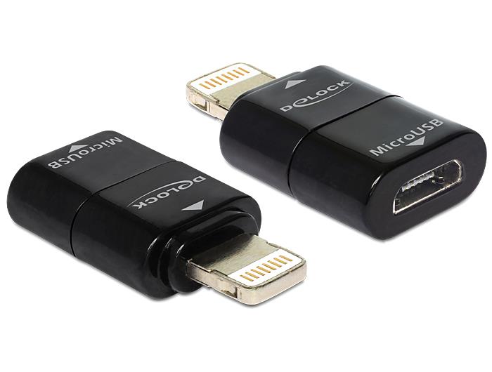 Delock adaptÃ©r IPhone 8pin samec > USB Micro-B 5pin samice, ÄernÃ½