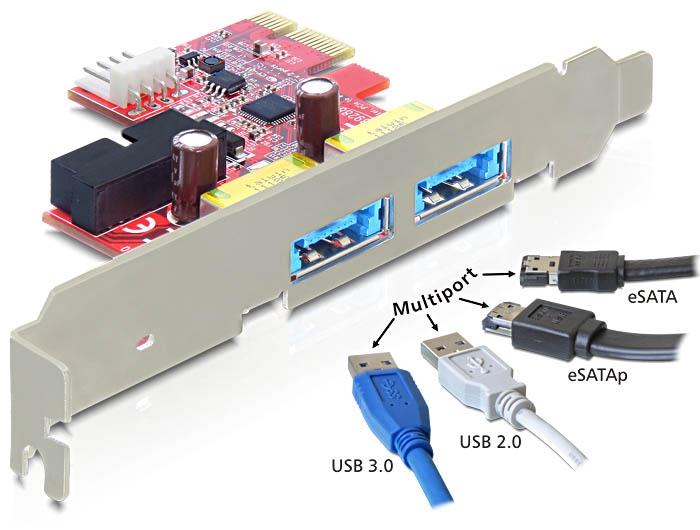 Delock karta PCI Express > 2 x Multiport USB 3.0 + eSATAp