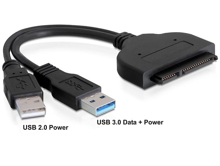 Delock pÅevodnÃ­k SATA 6 Gb/s 22 pin > USB 3.0-A (M) + USB 2.0-A (M)