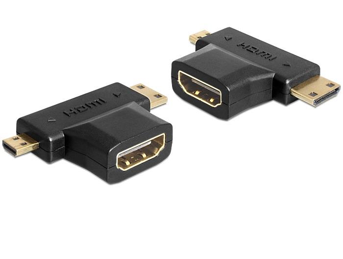Delock adaptÃ©r HDMI-A samice > HDMI-C + HDMI-D samec, ÄernÃ½