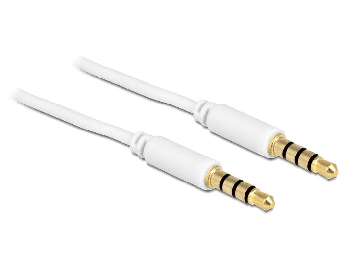 Delock kabel stereo jack 3.5 mm 4 pin (M) > (M), 1 m, bÃ­lÃ½