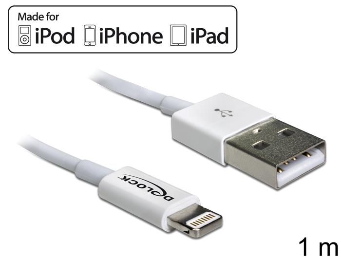 Delock USB pÅenosovÃ½ a napÃ¡jecÃ­ kabel pro iPhone, iPad, iPod bÃ­lÃ½