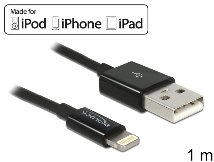Delock USB pÅenosovÃ½ a napÃ¡jecÃ­ kabel pro iPhone, iPad, iPod ÄernÃ½