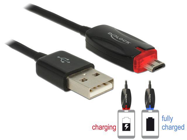 Delock kabel datovÃ½ a napÃ¡jecÃ­ USB 2.0-A samec > Micro USB-B samec LED 1m ÄernÃ½