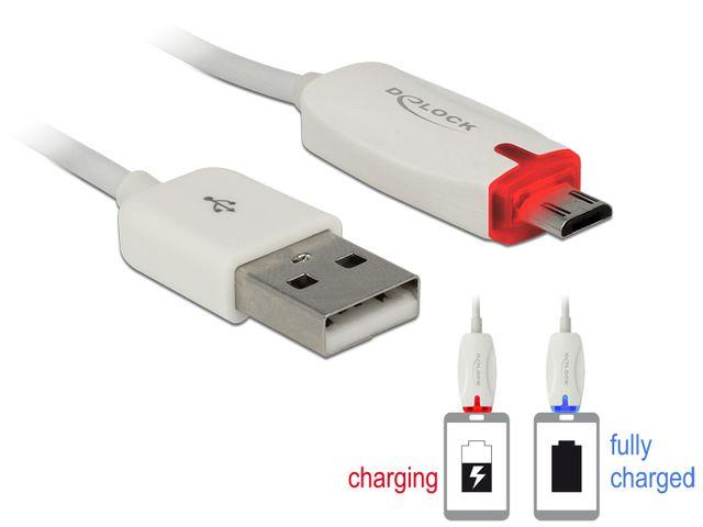 Delock kabel datovÃ½ a napÃ¡jecÃ­ USB 2.0-A samec > Micro USB-B samec LED 1m bÃ­lÃ½