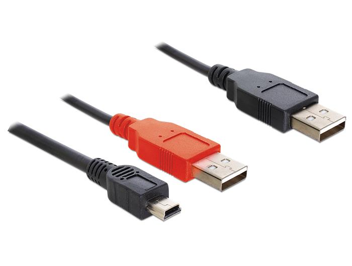 Delock kabel 2 x USB 2.0-A samec > USB mini 5-pin, 0.3m