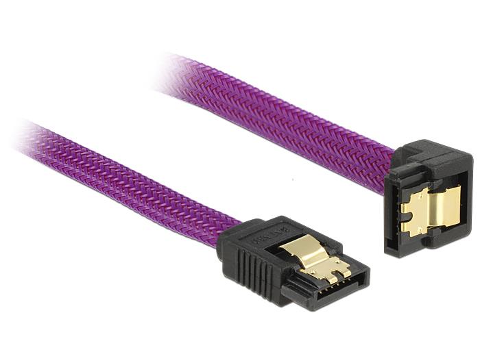 Delock SATA cable 6 Gb/s 100 cm down / straight metal purple Premium