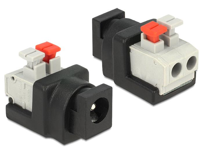 Delock Adapter DC 5.5 x 2.1 mm female > Terminal Block with push button 2 pin