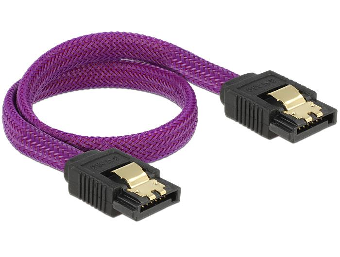 Delock SATA cable 6 Gb/s 30 cm straight / straight metal purple Premium