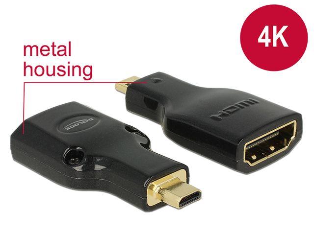 Delock adapter HDMI Micro-D(M)->HDMI(F) High Speed HDMI with Ethernet 4k