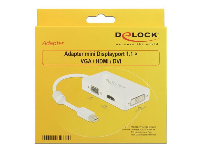 Delock Adapter mini Displayport 1.1 male > VGA / HDMI / DVI female Passive white