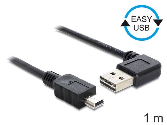 Delock Cable EASY-USB 2.0-A male left/right angled > USB 2.0 mini male 1 m