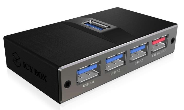 Icy Box 7x Port USB 3.0 Hub with 2x Fast charge Ports, Black