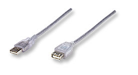Manhattan USB 2.0 kabel A-A M/F 1,8m, stÅÃ­brnÃ½