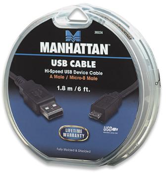 Manhattan Hi-Speed USB kabel, A samec do Micro-B samec, 1.8m, ÄernÃ½