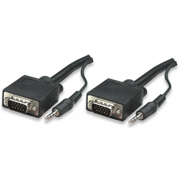 Manhattan Monitor Cable SVGA HD15 M/HD15 M 10m with audio 3,5mm jack
