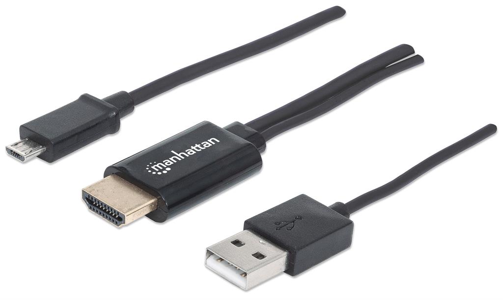 Manhattan MHL Cable / Adapter Micro-USB 5-pin to HDMI, connects smartphone to TV