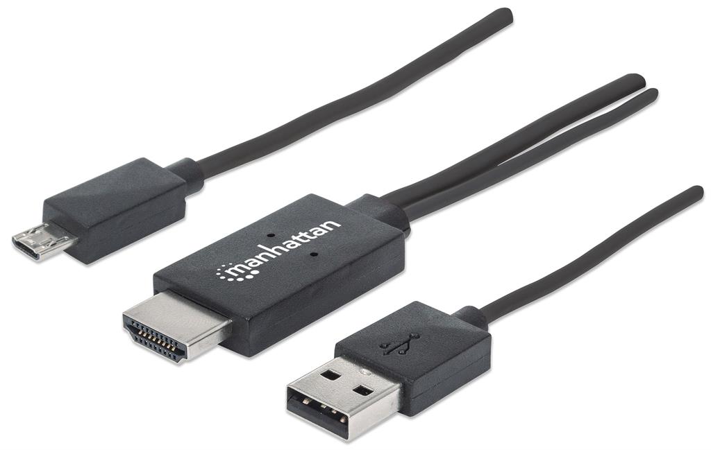 Manhattan MHL Cable / Adapter Micro-USB 11-pin to HDMI connects smartphone to TV