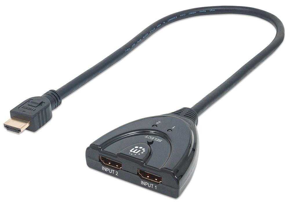 Manhattan HDMI switch 2/1, 2x input 1x output, 1080p integrated cable
