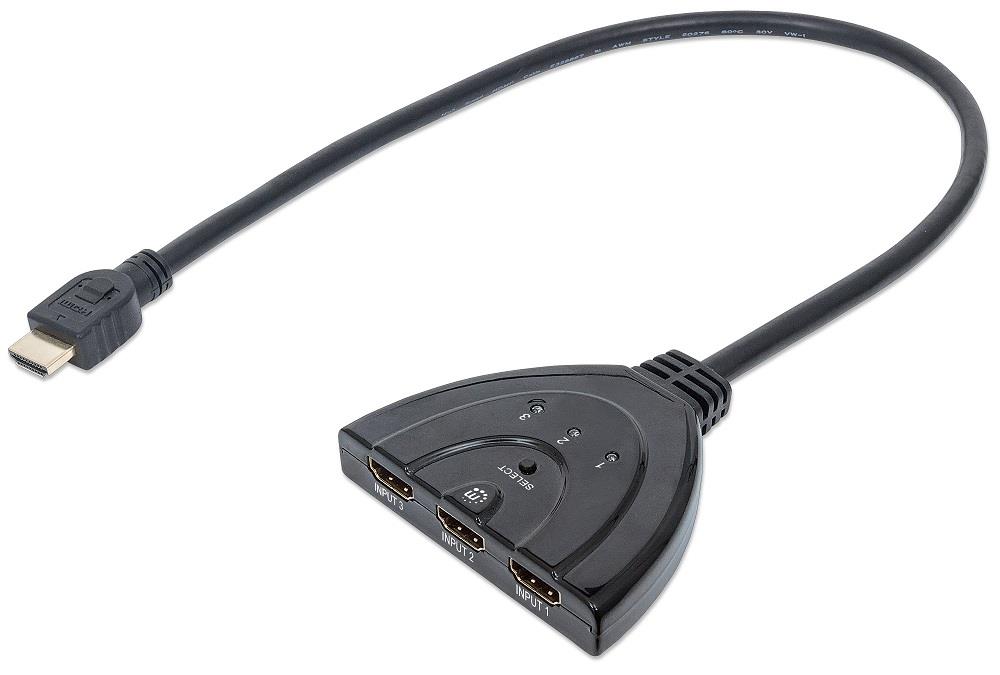 Manhattan HDMI switch 3/1, 3x input 1x output, 1080p integrated cable