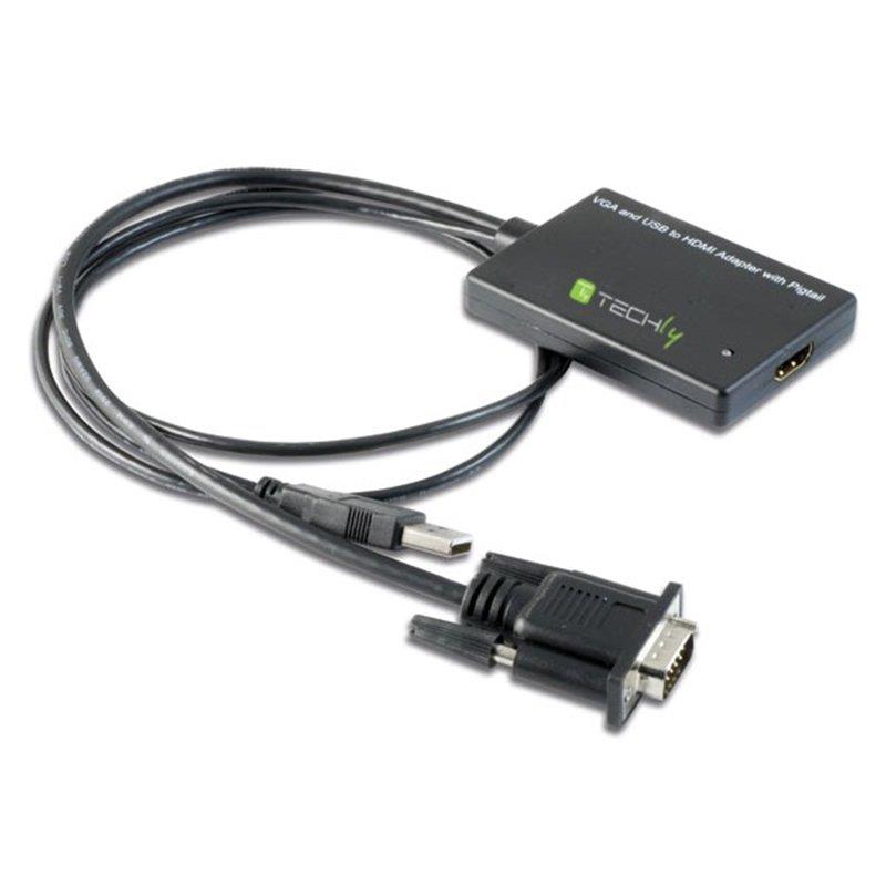 Techly konvertor M/F VGA na HDMI, USB audio