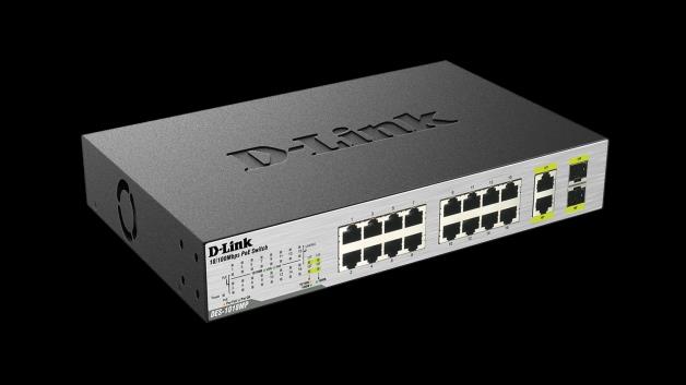 D-Link 16-Ports PoE(15.4W) Fast Ethernet Unmanaged Switch, 2 1000Base-T/SFP C