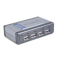 D-Link 4-Port USB 2.0 Hub (4x portA, 1x portB, kabel, zdroj)