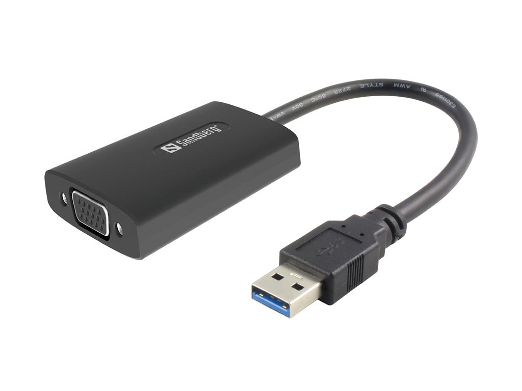 Sandberg adaptÃ©r USB 3.0 samec > VGA samice, ÄernÃ½