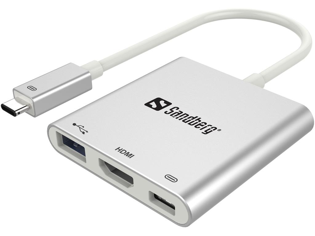 Sandberg mini replikÃ¡tor portÅ¯ USB-C - HDMI+USB, bÃ­lÃ½