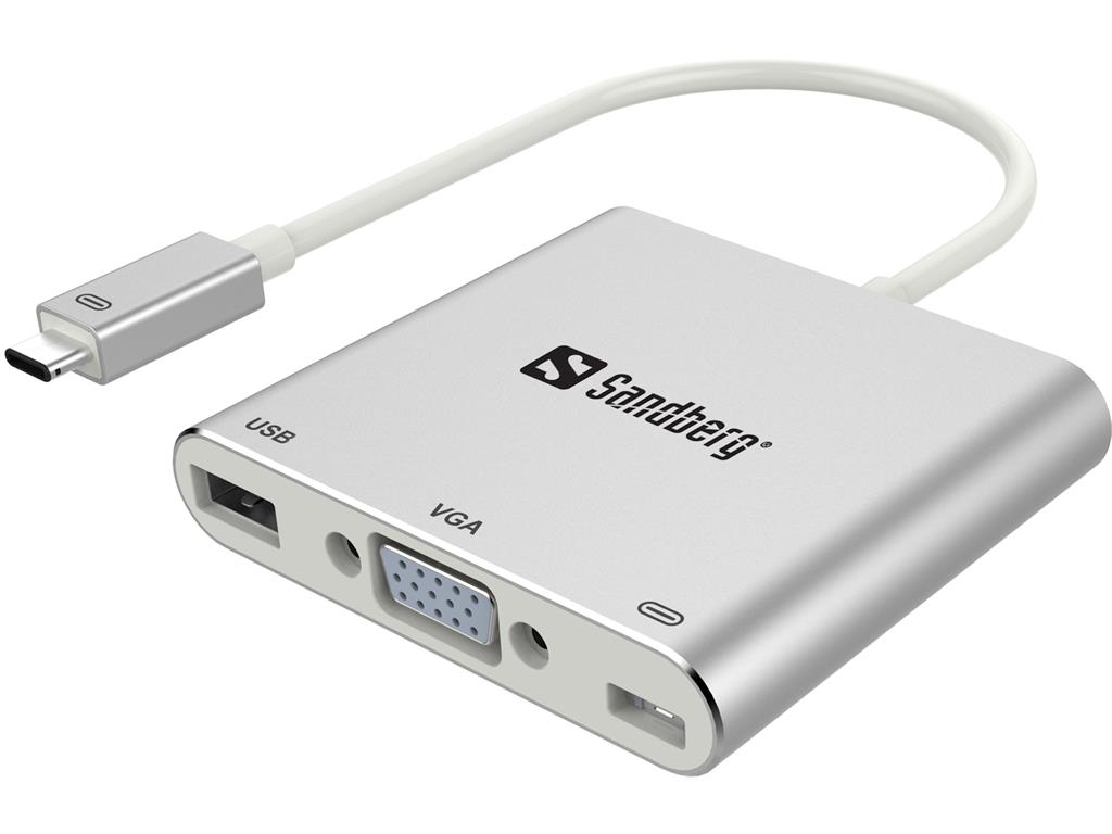 Sandberg mini replikÃ¡tor portÅ¯ USB-C - VGA+USB, bÃ­lÃ½